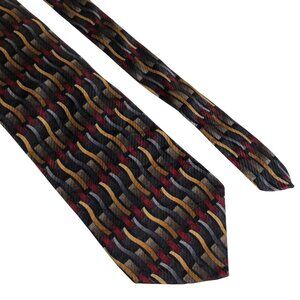 Milano Silk Tie Geometric Multicolor Black Red Gold Mens Necktie Office Dad Gift